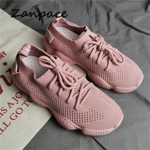 NEW Mesh Platform Sneakers 2020 Spring Autumn Breathable Socks Flying Shoes Womens Knitting Thick Bottom Running Shoes Woman