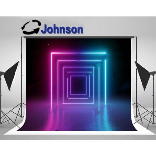 Laser Lines Tunnel Neon Lights Virtual Reality Arch Pink Blue Colors background Computer print party backdrop