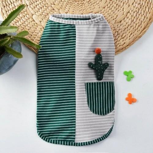 Dog Puppy Summer Striped Vests Summer Pet Cats Cactus Decor Clothes Patchwork T-Shirts For Chihuahua Teddy