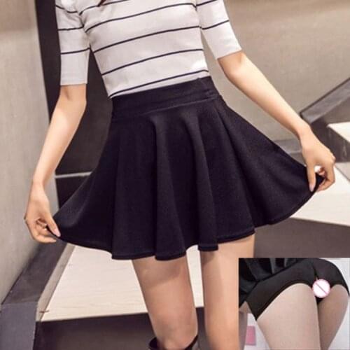 Mini Skirt Outdoor Sex Women Sexy Black Pleated Mini Skirts With Safety Short Pants Spring Summer Crochless Safety Short Pants