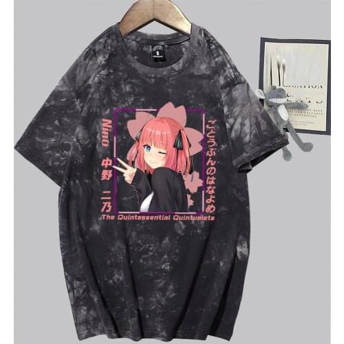 Fashion Summer Nakano Nino T-Shirt The Quintessential Quintuplets Tie-dye Casual T-shirt O-neck Men Women Hip Hop Top Tees
