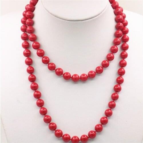 Trendy Accessory Jewelry Beads 10mm Red Coral Necklace Wholesale Balls DIY Girls Women Gifts Female Clothing Decoration 36inch
