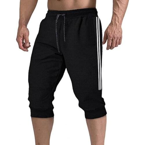 Men Jogger Shorts Casual Slim Drawstring Below Knee Pockets Thin Harem Shorts Trousers Sweatpants Summer Male Shorts Capri Pants