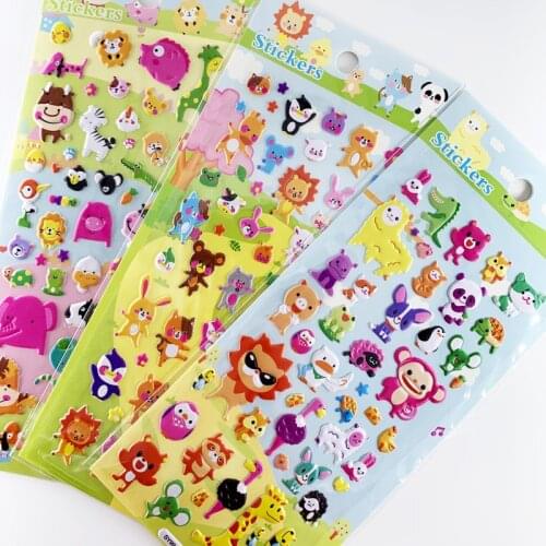 3 Sheets Cartoon Zoo Animal Bubble Sticker 3D Puffy Stickers for Boys Girls Birthday Gift Scrapbooking
