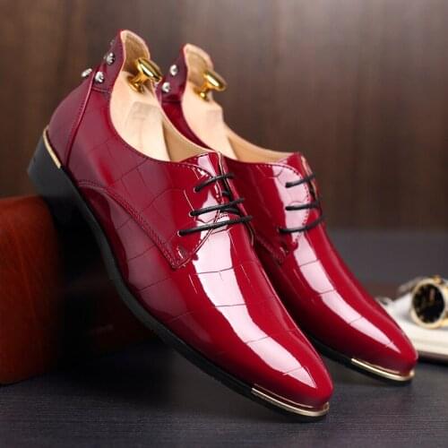 New Men Shoes Dance Party Dress Shoes Patent Leather Pointed Toe Ceremony Wedding Shoes for Men Plus Size 38-48