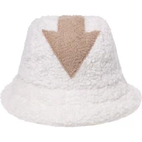 Fashion Bucket Hat Lamb Wool Hats Winter Warm Fishing Caps Faux Fur Arrow Symbol Printed Bucket Hat Men Women Tide Flat Top Hats