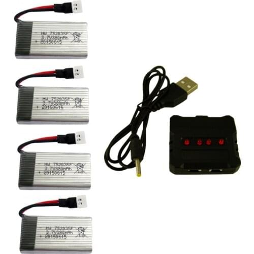 RCONLY 5PCS X4 F180 JXD385 rc Helicopter Lipo battery 3.7V 380mAh with 5in1 Charger for rc drones/quadcopter Free shipping