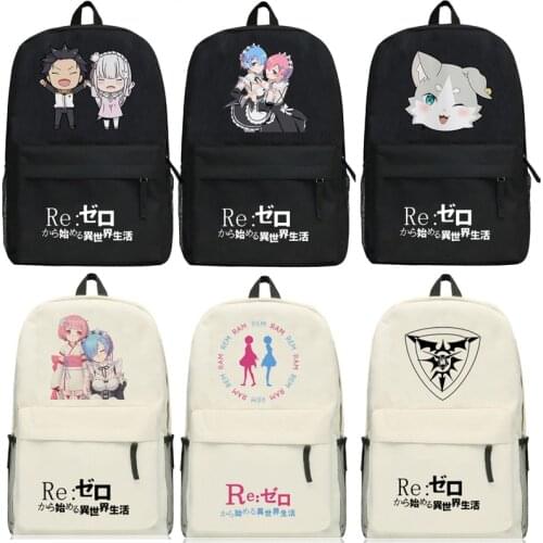Anime Re: Zero Kara Hajimeru Isekai Seikatsu Ram/Rem Emilia Backpack Oxford Student School Bag unisex