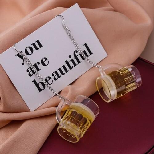 Exaggerated hip-hop girl nightclub style beer mug earrings long chain tassel dangle earrings Women Party Jewelry Gifts