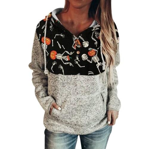Funny Pumpkin Printed Long Sleeve Hoodie Female Casual Fleece Pullover Winter Basic Pocket Round Neck Sweatshirt Drawstring Tops