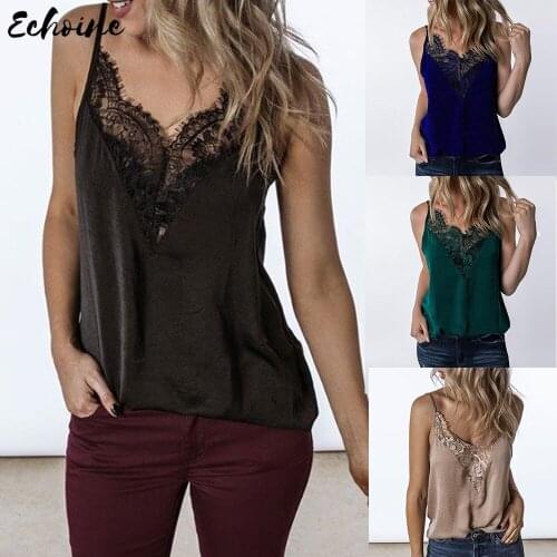Echoine Deep V Neck Spaghetti Straps Cami Tank Top for Women Summer Sexy Sleeveless Fashion Beach Holiday Tops Plus Size 2XL