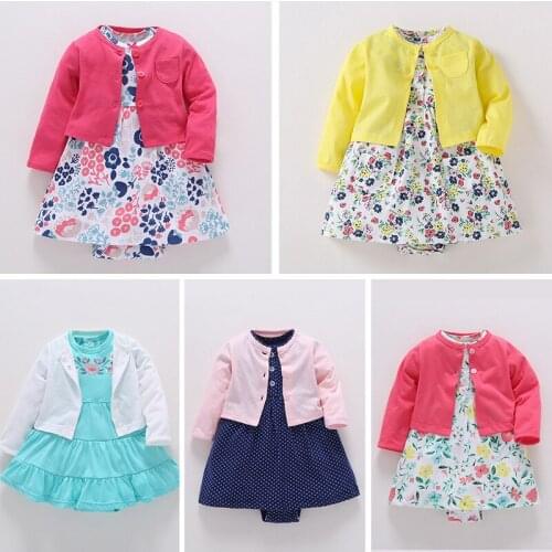 Spring Autumn Children Girls Dresses Sets 100%cotton Bodysuit+jackets Newborn Girl Roupa Jumpsuits Baby Newborn Clothes