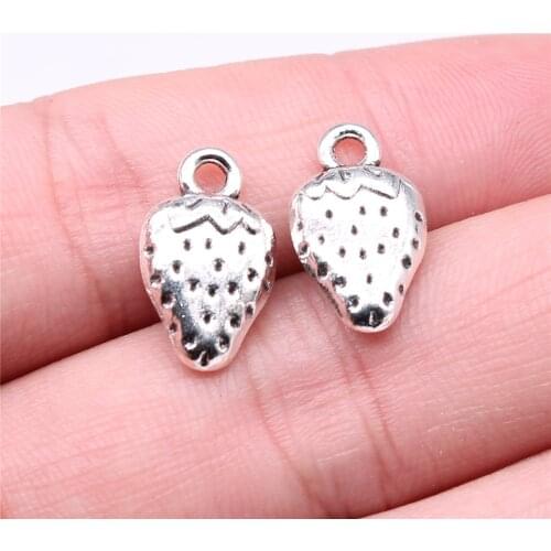WYSIWYG 10pcs 17x10mm Antqiue Silver Color Pendant Strawberry Charm Strawberry Pendants Strawberry For Jewelry Making