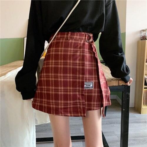 Plaid Sweet Females Skirt Harajuku Fashion Asymmetrical Women Casual Skirts Spring Summer High Waist Preppy Style Ladies Skirts