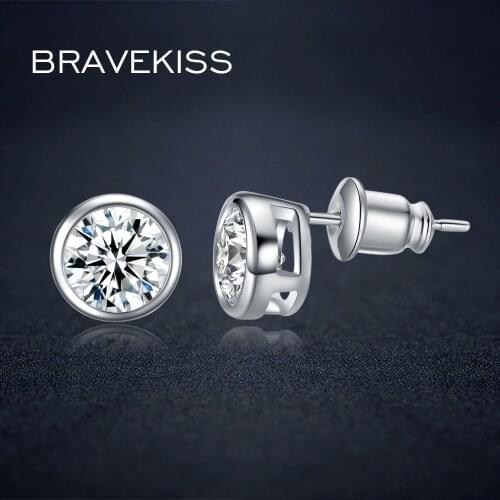 BRAVEKISS small cute cz stone studs earrings for women round earings pendientes mujer moda boucle brincos jewel BUE0092