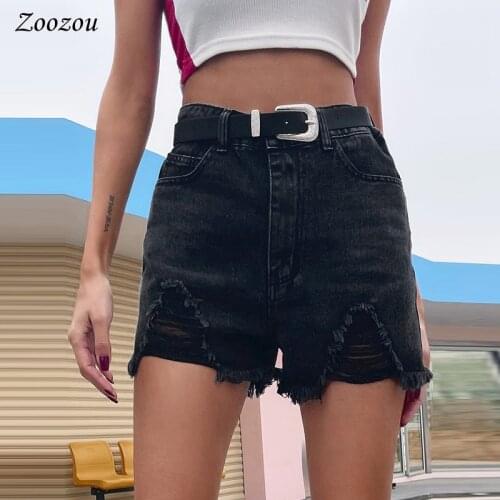 Women Casual Frayed Raw Hem Ripped Black Jean Shorts High Waisted Denim Shorts With Pockets Summer Distressed Frayed Short Jeans