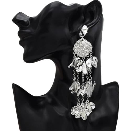 2019 Unique Vintage Gold color Metal Flower Long Dangle Earring Drop Women Tassel Statement Earrings Pendientes Fahsion Jewelry