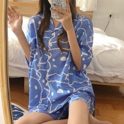 Bear Print Short-sleeved Ladies Pajamas Suit Womens Sleepwear Student Cute Outer Wear Loungewear Two-piece Home Service