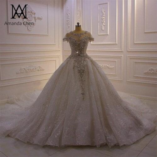 Robe femme Cap Sleeve Crystal Beading Glitter Wedding Dress