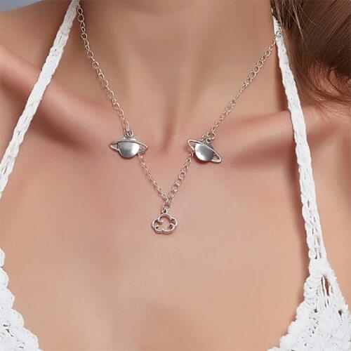 Cute Star Universe Planet Cloud Pendant Necklace For Women Silver Color Clavicle Chain Necklaces Collar Fashion Jewelry Gift