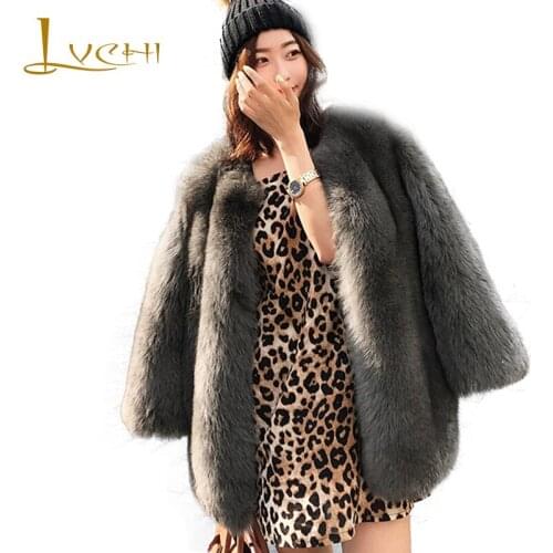 LVCHI Winter 2019 Real Fox Fur Coat V-Neck Slim Natural Fox Fur Coats Womens Long Sleeve Short Pure Color Pink Fox Fur Coats
