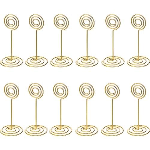 12 Pack stand for the menu Clips Table Number Card Holders Photo Holder Stands Place Paper Holder Circle Shape (Gold)