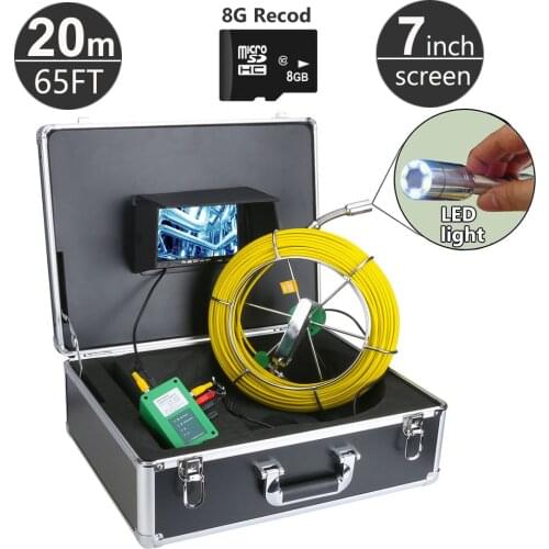 20M/65ft Pipe Pipeline Inspection System, 7 Inch Monitor 1000 TVL Camera, Drain sewer Snake camera Video recorder with 8GB Card