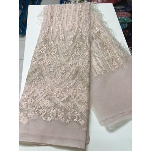 2020 high quality JRB-20.51706 african net lace fabric with beads and feather french tulle lace fabric