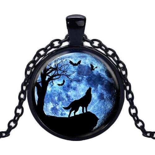 25mm Glass Gem Necklace Fashion Jewelry Night Sky Wolf Necklace Wholesale Jewelry Locket Necklace
