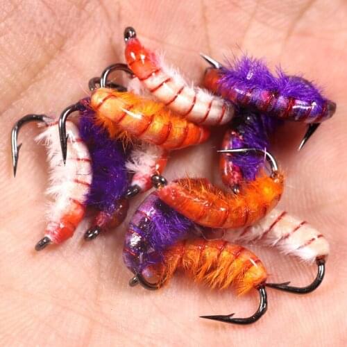 5PCS Czech Nymphs Scud Bug Worm Flies with Barbed Hook Trout Fishing Fly Lure Bait