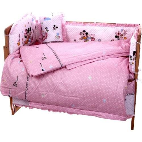 Promotion! 6PCS crib bedding sets with filler,Crib Set baby bedding sets 100% cotton (3bumper+matress+pillow+duvet)