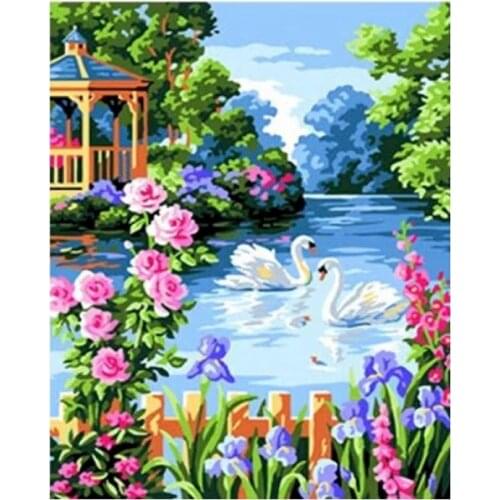Acrylic Paint For Painting By Intent For Adults Swan DIY Handmade Kits On Canvas With Framed Coloring By Numbers Home Decoration