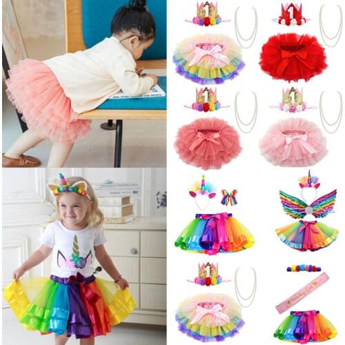 4 Styles Girl Tutu Skirt Suit Princess Birthday Party Dance Ballet Performance Prom Dress 3Pcs/Set