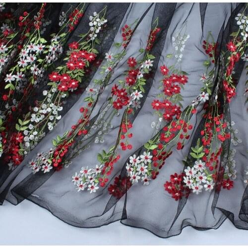 White red flower embroidery lace fabric Floral Curtain Wedding Dressing sold by the Yard (91.5cm)