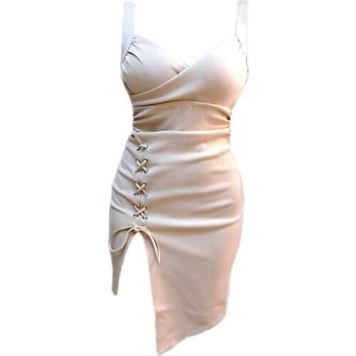 C1422 2020 summer new women fashion sexy low-cut backless irregular cross lace dress cheap wholesale