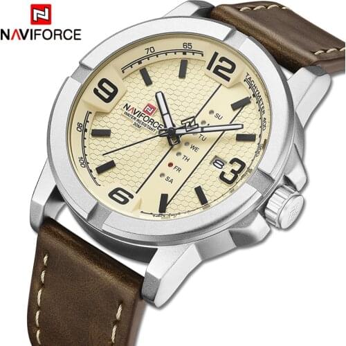Mens Watches NAVIFORCE Top Luxury Brand Fashion Leather Quartz Watch Men Waterproof Big Sport Male Clock Relogio Masculino