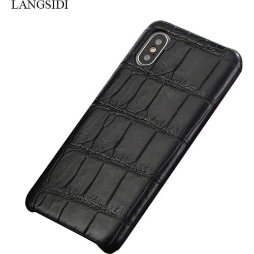LANGSIDI Genuine Crocodil Leather case for Iphone x xs xr Handmade phone case for iphone 7 8 plus Natural leather back covers