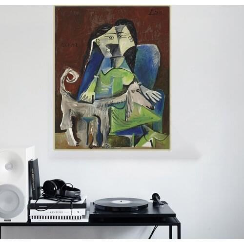 Citon Pablo Picasso《Woman with dog》Canvas Oil Painting Abstract Poster Painting Decorative Picture Wall Decor Home Decoration