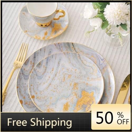 Designer Modern Dinner Plates Custombone China Decorative Dessert Dishes Snack Dish Fruit Plate Golden Vajilla Home Decor HX50DP