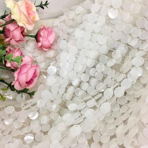 GLace 1Y/Lot 12MM off white sequins fabric for cloth wedding dress fishtail skirt sequins mesh fabric TX866