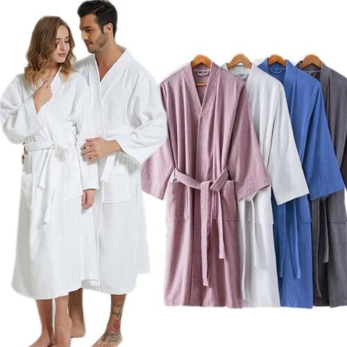 Japanese Men Women Cotton Towel/Terry Bathrobe Spring Autumn Long Thick Long Bath Robe Male Dressing Gown kimono water absorb