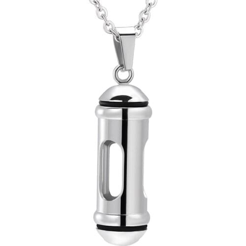 IJD10022 Hollow Stainless Steel and Glass Cremation Memorial Necklace Keepsake Ashes Locket Urn Pendant Jewelry Necklace Funeral