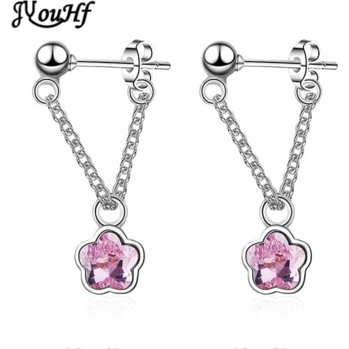 JYouHF New Fashion Pink Blue Green Crystal Earrings for Women Cute Flower Pendant with Chain Stud Earrings Minimalist Jewelry
