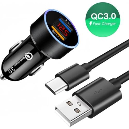 Type-C USB Cable Quick Charge 3.0 Car USB Charger Adapter For Xiaomi Poco M3 F3 X3 NFC Redmi 9 Note 10 9 S 8 T Pro 8A Chargers