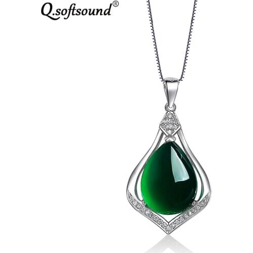 Classic Pear Cut Chrysoprase Silver Pendant Necklace Women Zircon Box Chain Necklaces Wedding Jewelry Accessories Chocker QN0248