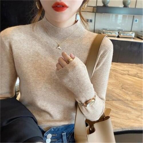 Knitted Women Basic Turtleneck Slim Solid Casual Long Sleeve Sweater Jumper Female Bottoming Pullover Female Chic Jumpers top