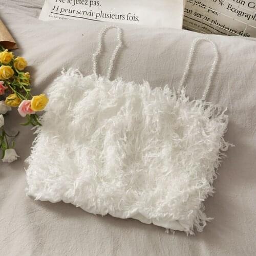 HELIAR Cute Plush Crop Top Womens Sleeveless Solid Color Feather Mini Camisole Fluffy Plush Night Party Clubwear Camis Ladies