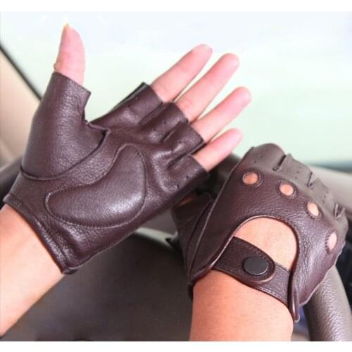Hot Sale New Leather Spring And Summer Gloves Men Driving Non-Slip Half Finger Gloves Imitation Deerskin M044W-5