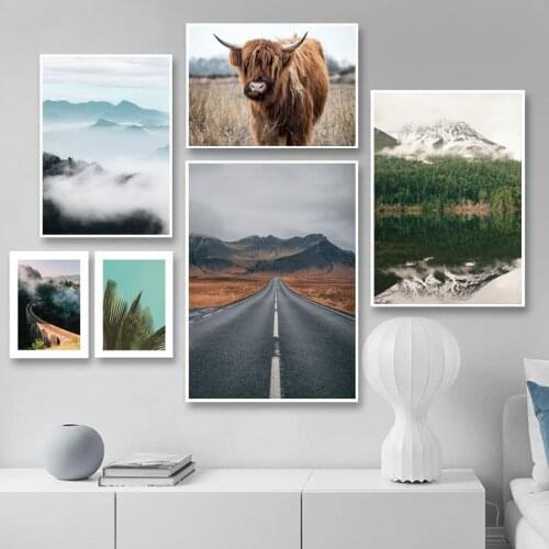 Wall Art Landscape Canvas Poster Nordic Road Lake Nine Arch Bridge Foggy Forest Print Painting Scandinavian Decoration Picture