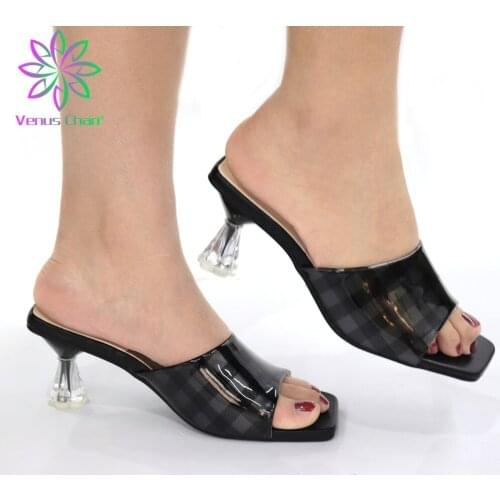 NEW Leisure Slippers Women Summer PU Peep Toe High Heel Slippers Fashion Slip On Thin Heels Slides Ladies Party Shoe 38-43